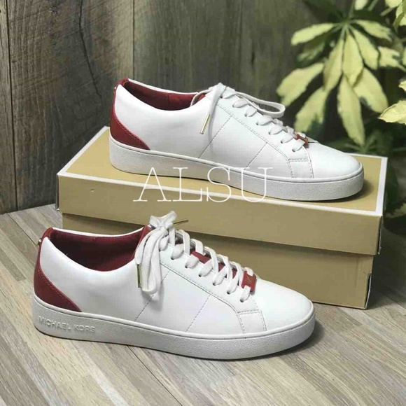 NWT Michael Kors Catelyn Lace Up White Chili Red W - Picture 7 of 8